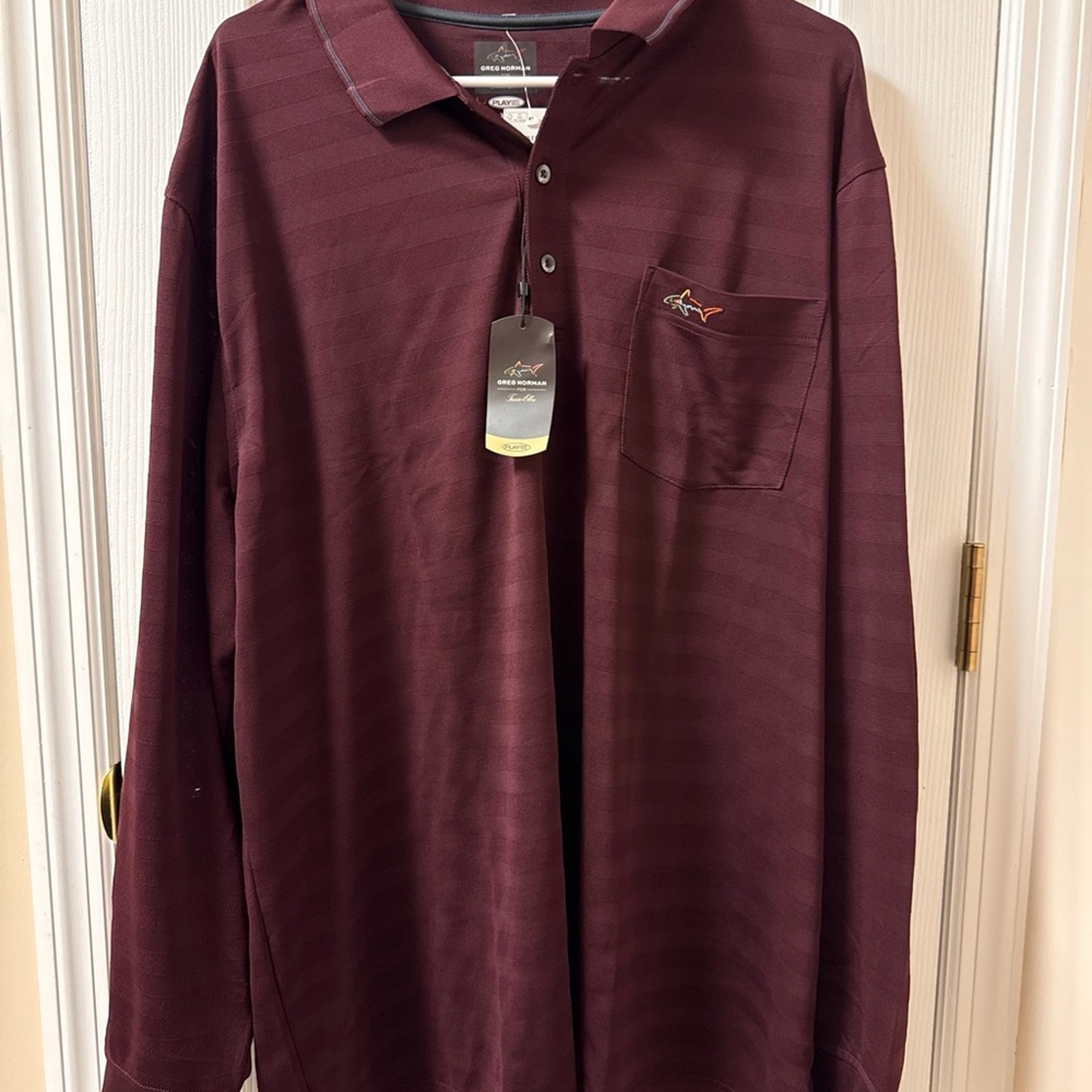 NWT-Greg Norman Long Sleeve Polo Shirt Mens XXL Burgundy Red Golf Logo Sports